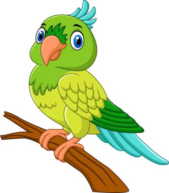 Vector illustration of Cartoon parrot on tree branch clipart
