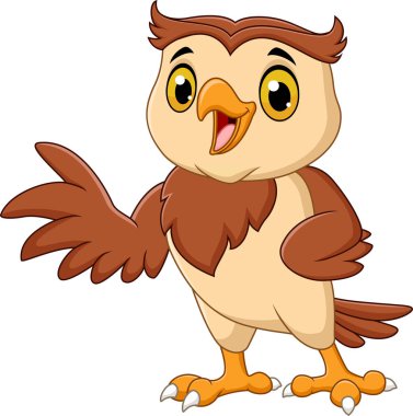 Beyaz arka plan üzerinde izole karikatür baykuş sallayarak vektör çizim