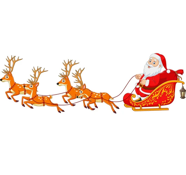 Ilustração Vetorial Natal Cartoon Santa Com Rena Sleigh — Vetor de Stock