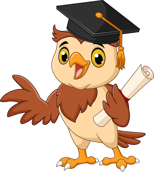 Vector Illustration Cartoon Owl Wearing Graduation Cap Holding Diploma — Stock Vector