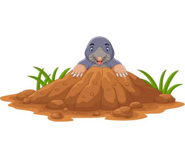 Vektör çizim karikatür köstebek gel delikten