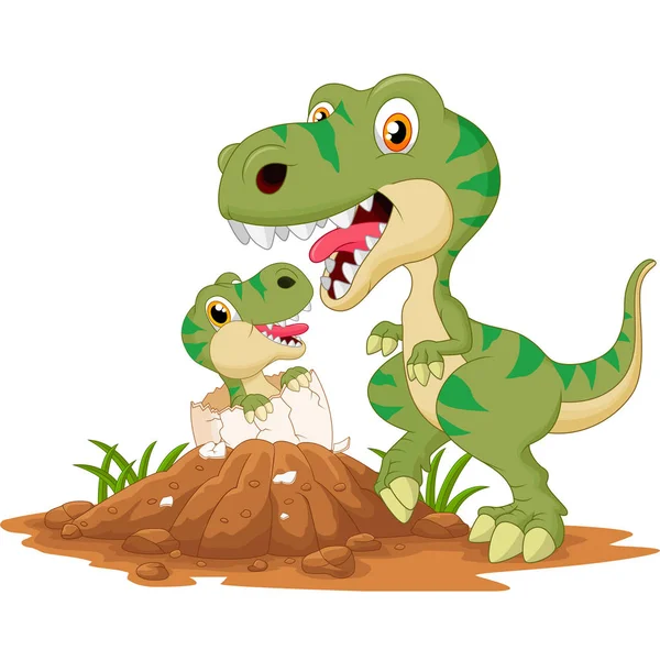 Διανυσματικά Εικονογράφηση Της Μητέρας Tyrannosaurus Μωρό Επώασης — Διανυσματικό Αρχείο