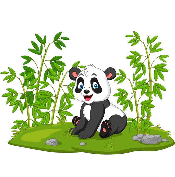 Bambu ağacındaki karikatür pandanın vektör çizimi