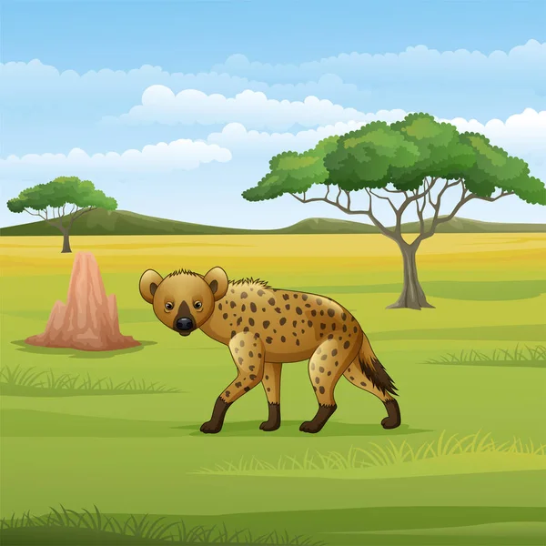 Vector Illustratie Van Cartoon Hyena Savannah — Stockvector