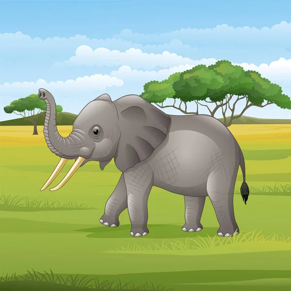 Векторная Иллюстрация Мультяшного Слона Стоящего Саванне — стоковый вектор
