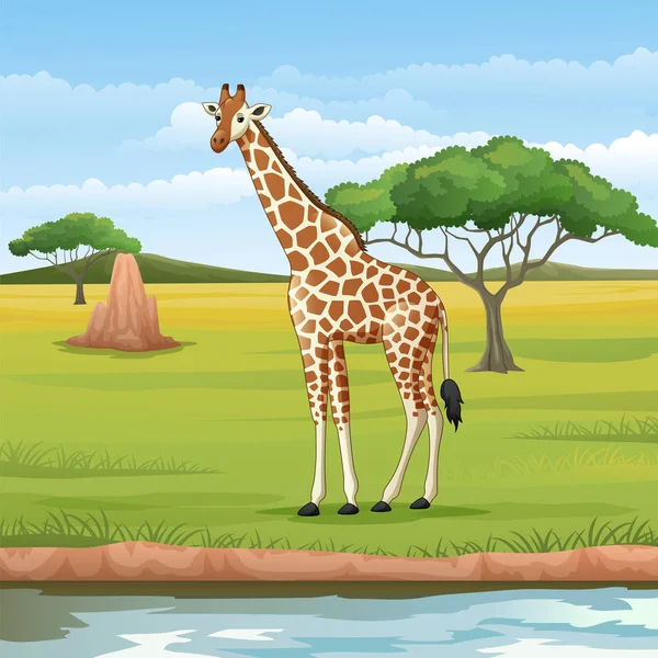 Вікторна Ілюстрація Cartoon Giraffe Savanna — стоковий вектор