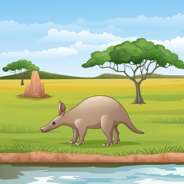 Vector Illuation Cartoon Aardvark Savannah — стоковий вектор