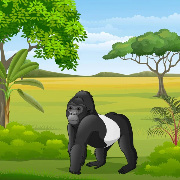 Ilustración Vectorial Del Gorila Dibujos Animados Sabana — Vector de stock