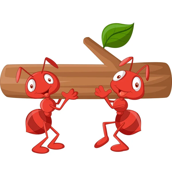 Vector Illustration Team Ants Carries Log — Stock Vector