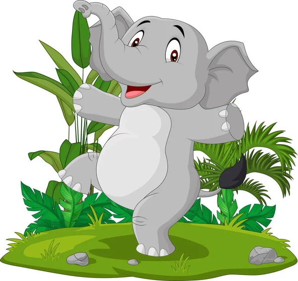 Illustration Vectorielle Dessin Animé Joyeux Éléphant Dansant Dans Herbe — Image vectorielle