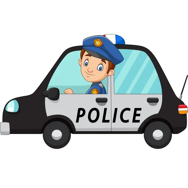 Vector Illustration Cartoon Officer Police Driver Car — Stock Vector