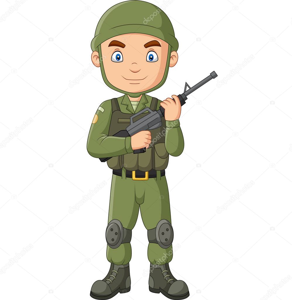 Vector illustration of Cartoon soldier with a shotgun