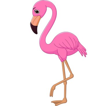 Beyaz arkaplanda çizgi film flamingosunun vektör illüstrasyonu