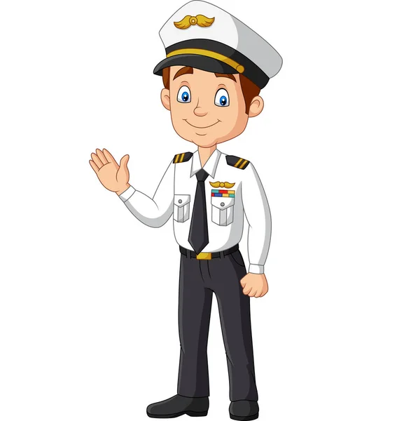 Vector Illustration Cartoon Happy Captain Waving Hand — Stock Vector