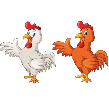 Çizgi film horozunun iki farklı renkteki vektör illüstrasyonu