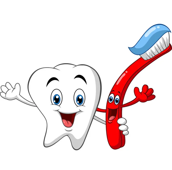 Vector Illustration Cartoon Dental Tooth Holding Toothbrush — Stock Vector