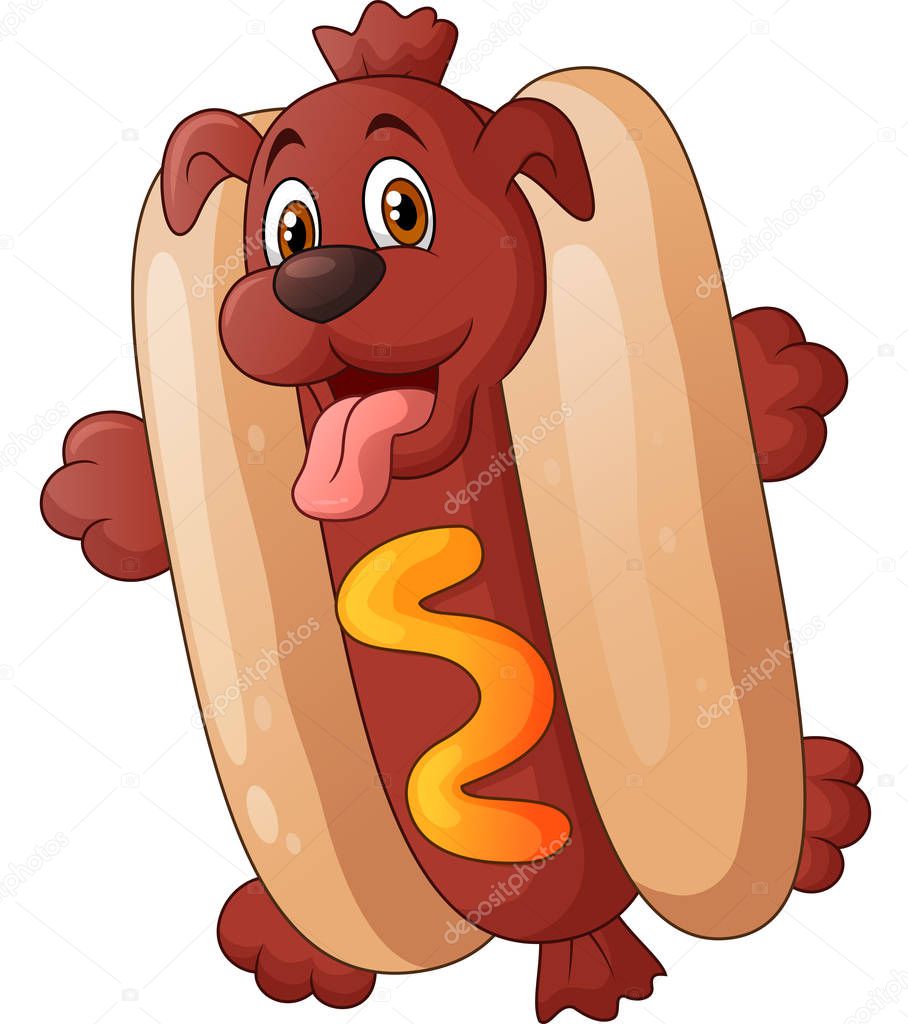 Vector illustration of Hot dog puppy cartoon character
