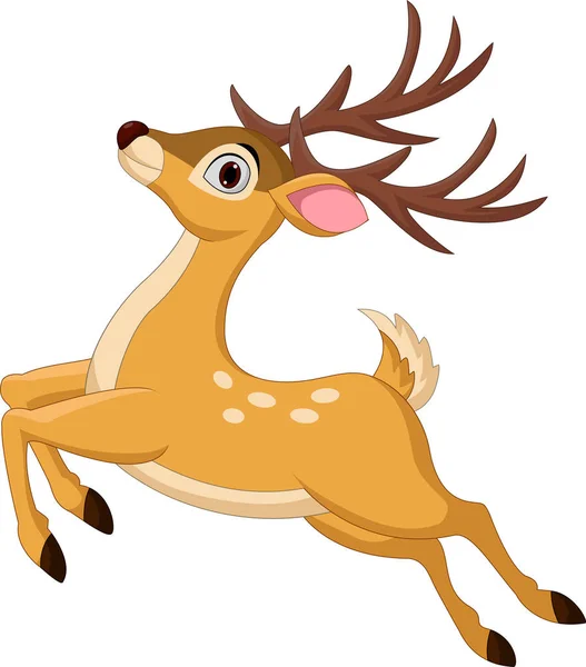 Vector Illustration Cartoon Funny Deer Jumping Isolated White Background — Stock Vector