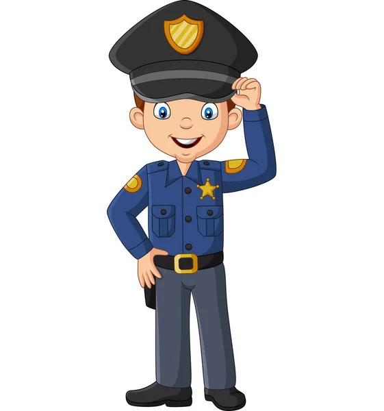 Vector Illustratie Van Cartoon Lachende Officier Politieagent Staande — Stockvector