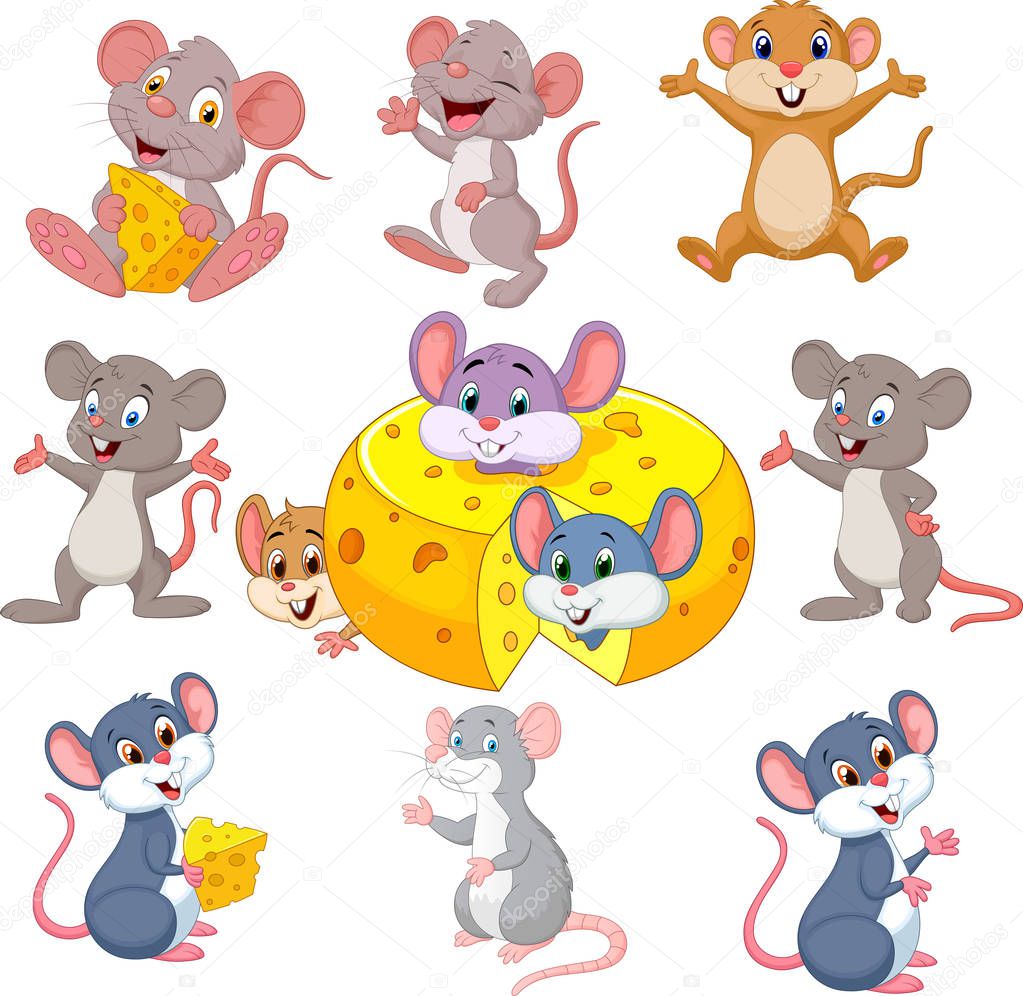 Vector illustration of Cartoon funny mouse collection set