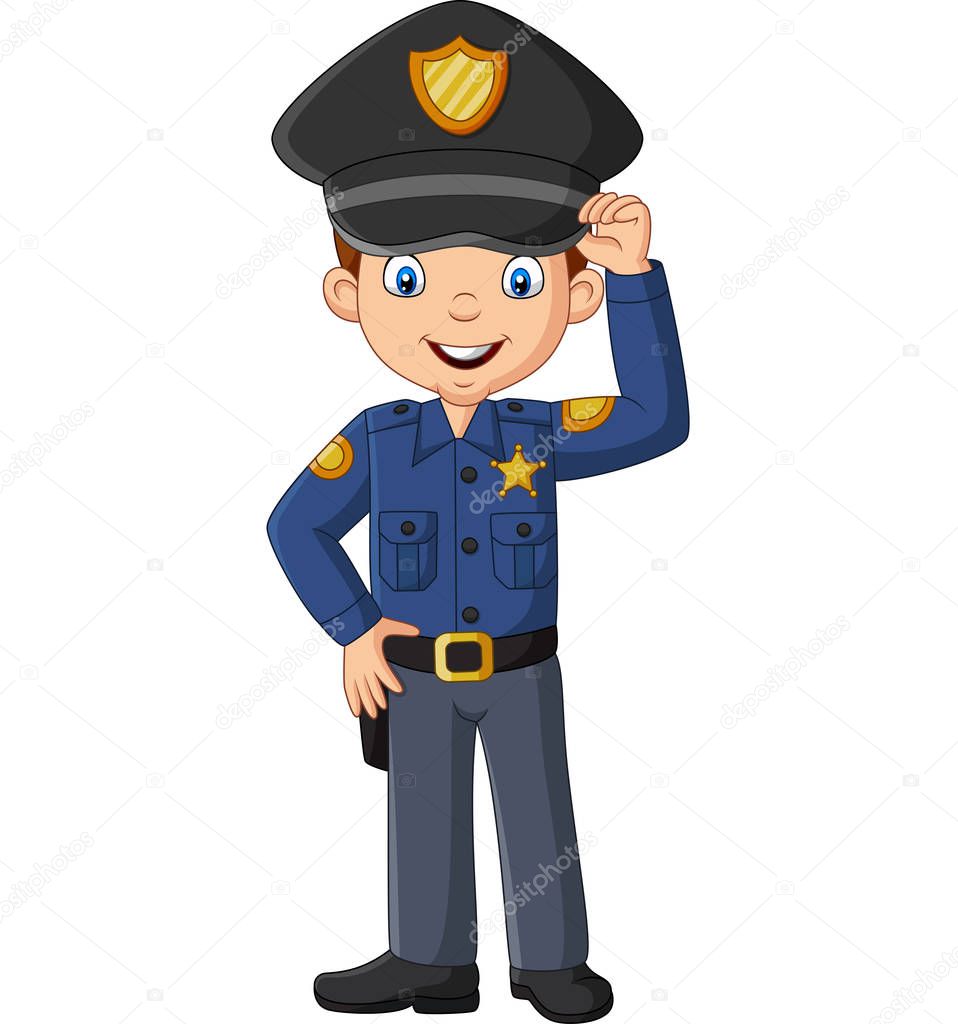 Vector illustration of Cartoon smiling officer policeman standing