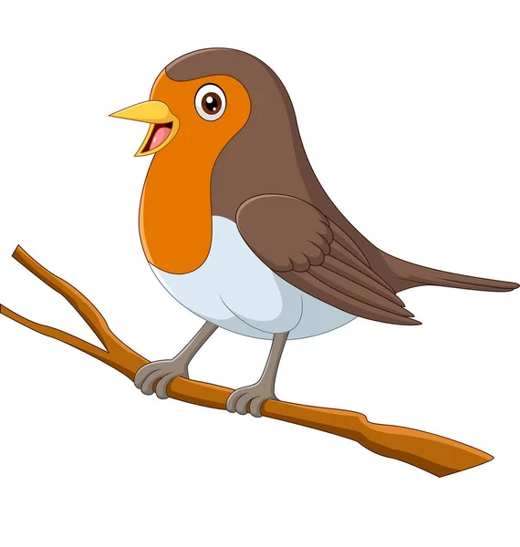 Ilustração Vetorial Pássaro Robin Dos Desenhos Animados Sentado Galho Árvore — Vetor de Stock