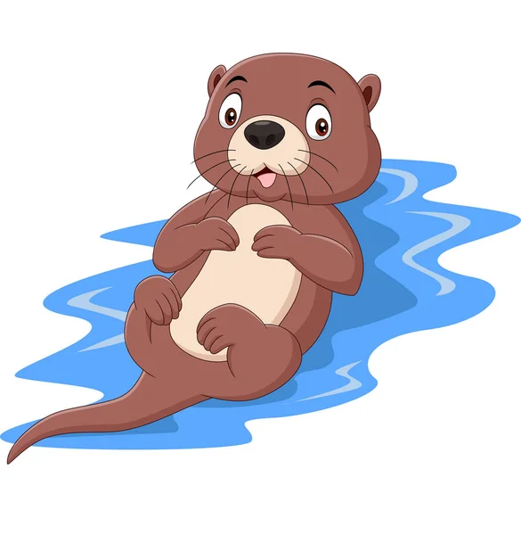 Vector Illustratie Van Cartoon Grappige Otter Drijvend Water — Stockvector