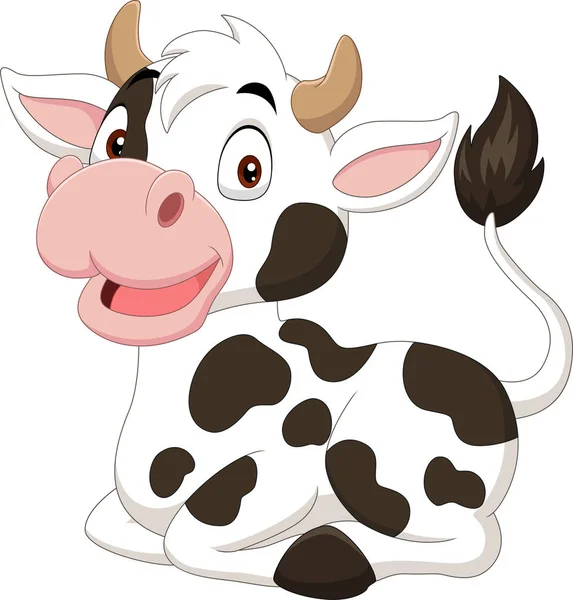 Vector Illustration Cartoon Funny Cow Sitting White — Stock Vector