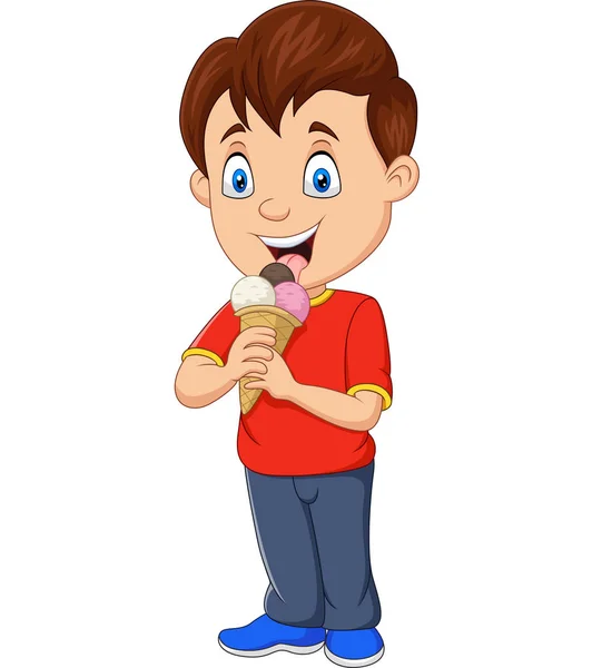 Vector Illustration Cartoon Boy Eating Ice Cream — Stock Vector