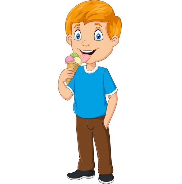 Векторная Иллюстрация Мальчик Мультипликатор Ест Мороженое — стоковый вектор