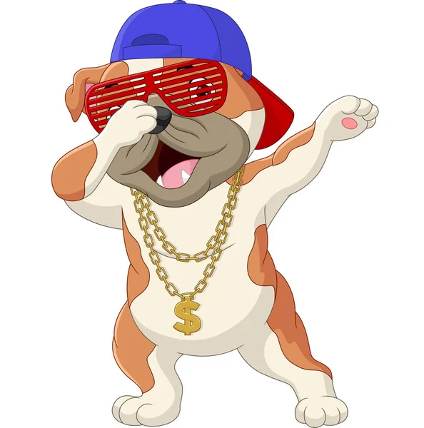 Εικονογράφηση Διάνυσμα Του Χαριτωμένο Σκυλί Dabbing Χορό Φορώντας Γυαλιά Ηλίου — Διανυσματικό Αρχείο