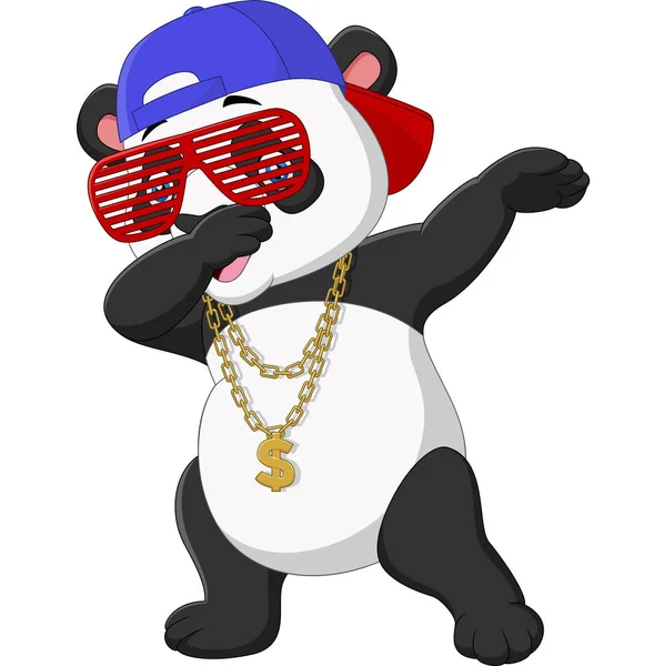 Vector Illustration Cool Panda Dabbing Dance Φορώντας Γυαλιά Ηλίου Καπέλο — Διανυσματικό Αρχείο