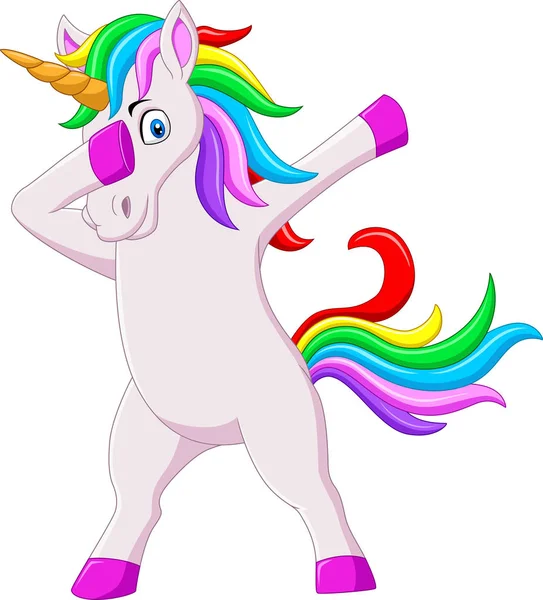 Vector Illustration Cute Dabbing Horse Unicorn Cartoon Dancing — Stock Vector