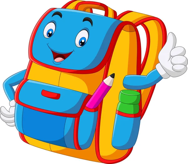 Ilustración Vectorial Mochila Escuela Dibujos Animados Dando Pulgares Hacia Arriba — Vector de stock