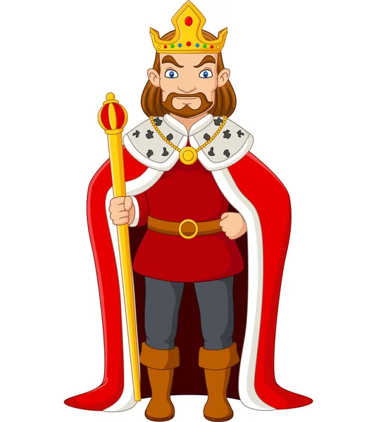 Vector Illustration Cartoon King Holding Golden Scepter — Stock Vector