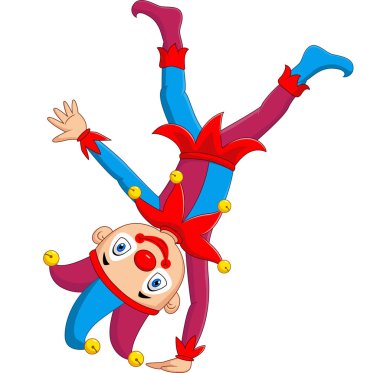 Vector illustration of Cartoon jester standing upside down clipart