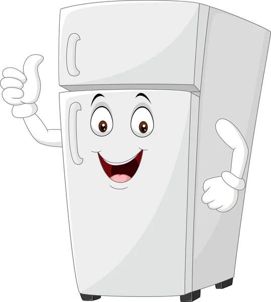 Векторная Иллюстрация Талисмана Холодильника Мультфильма Показывающего Большие Пальцы Вверх — стоковый вектор