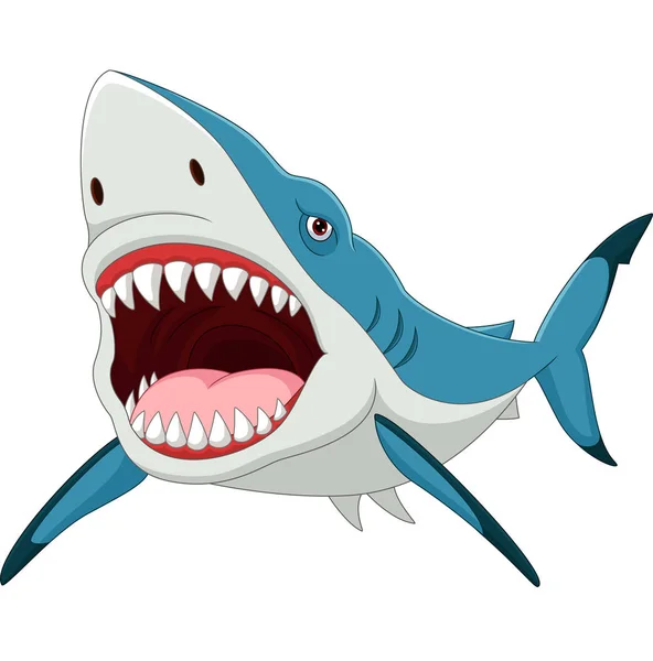 Vektor Illustration Von Cartoon Lustigen Hai Isoliert Auf Weißem Hintergrund — Stockvektor