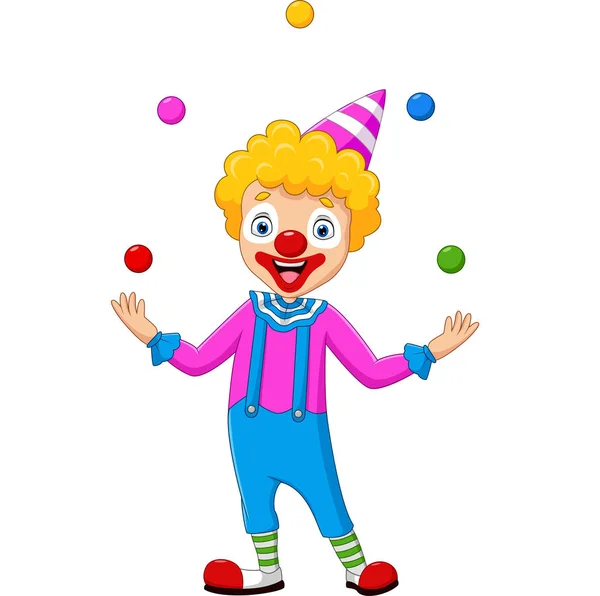 Illustrazione Vettoriale Happy Clown Giocoleria Con Palline Colorate — Vettoriale Stock