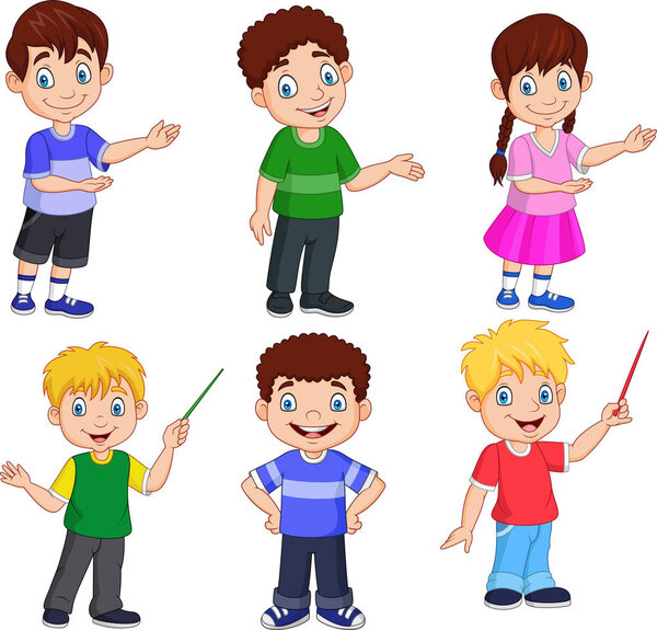 Vector Illustration of Cartoon kids with different posing