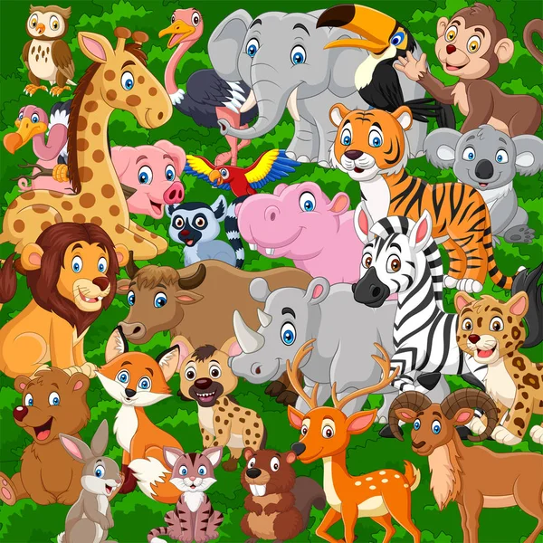 Vector Illustration Cartoon Wild Animals Collection Set — Stock Vector