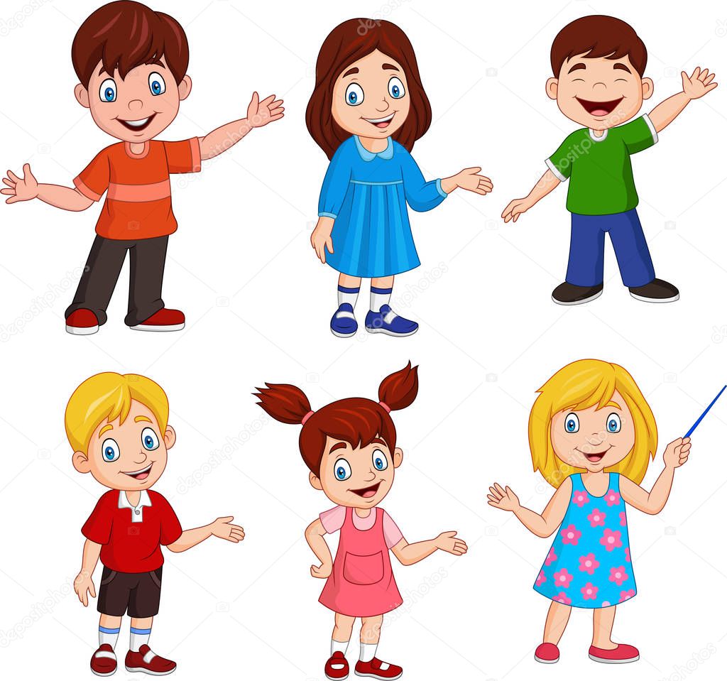 Vector Illustration of Cartoon kids with different posing