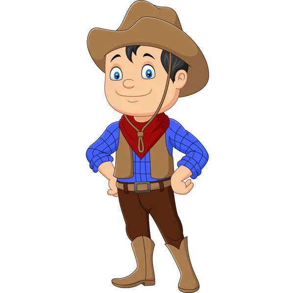 Vector Illustration Cartoon Cowboy Kid Wearing Western Costume — 스톡 벡터