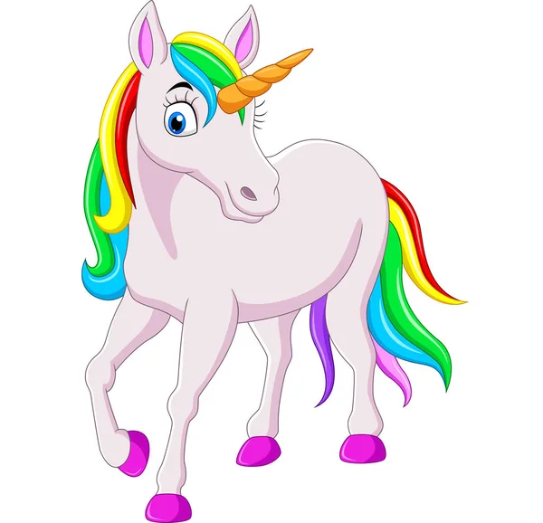 Vector Illustration Cartoon Rainbow Unicorn Horse Isolated White Background — Stock Vector