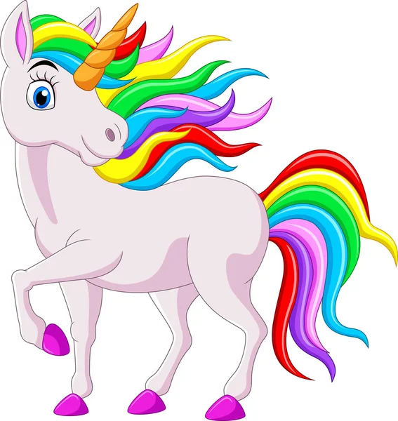 Ilustración Vectorial Del Caballo Unicornio Arco Iris Dibujos Animados Aislado — Vector de stock