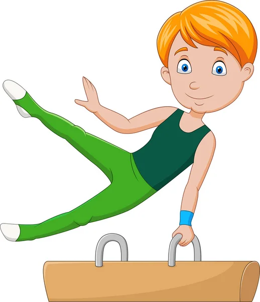 Vektorové Ilustrace Malého Chlapce Gymnastka Dělá Koně Hrušky — Stockový vektor