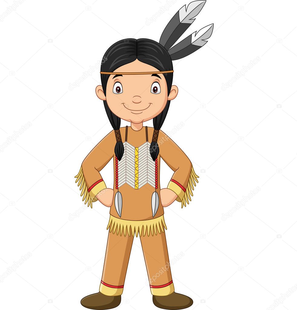 Vector illustration of Cartoon native american indian girl on white background