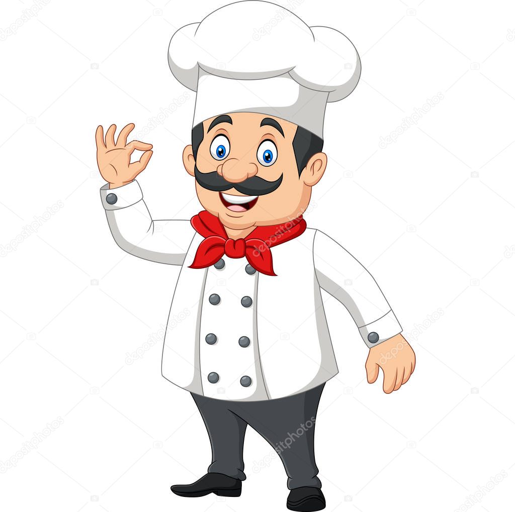 Vector illustration of Cartoon happy chef with ok sign