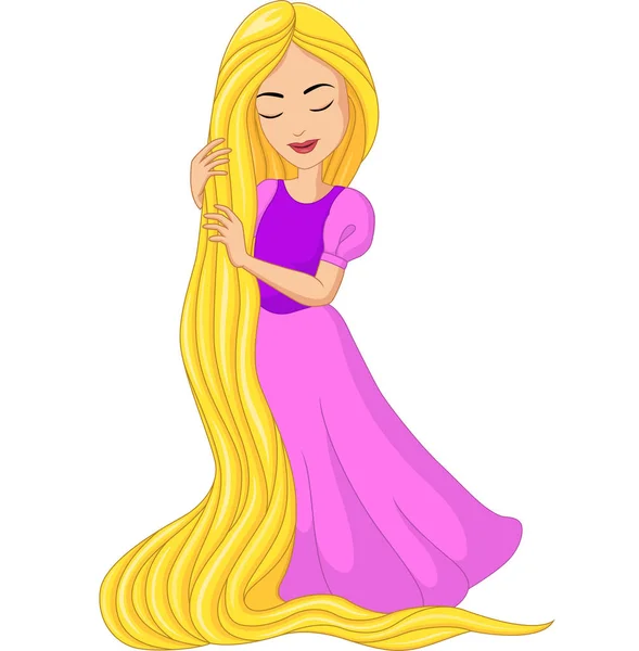 Ilustração Vetorial Princesa Dos Desenhos Animados Rapunzel Com Cabelo Comprido —  Vetores de Stock