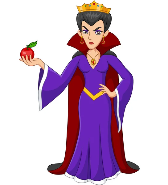 Vector Illustration Cartoon Queen Holding Apple — 스톡 벡터